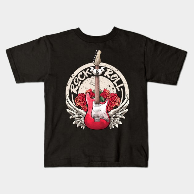 Lets Rock Rock&Roll Skeleton Hand Vintage Retro Rock Concert Kids T-Shirt by MerchBeastStudio